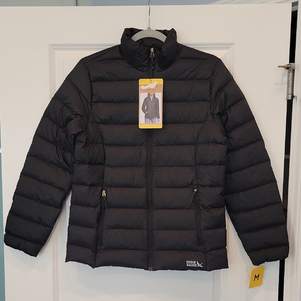 Eddie Bauer Women's Packable Down Jacket Microlight Black In Large NWT